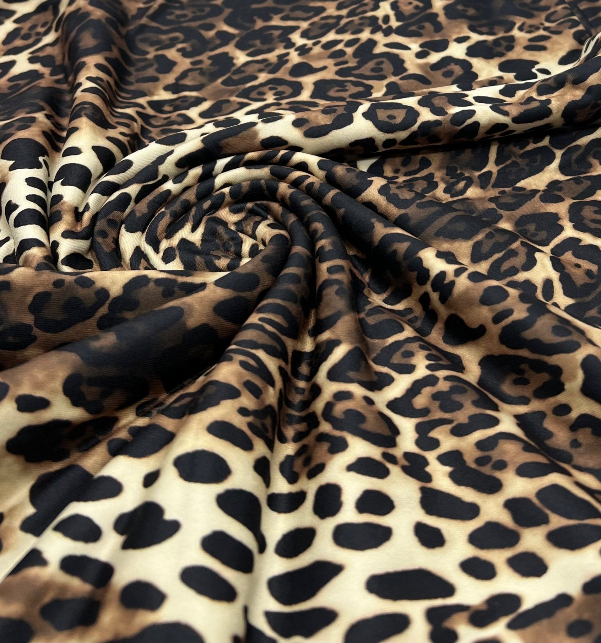 Cream Brown Animal Super Soft Print Spun Poly Stretch Fabric - T9 Fabrics