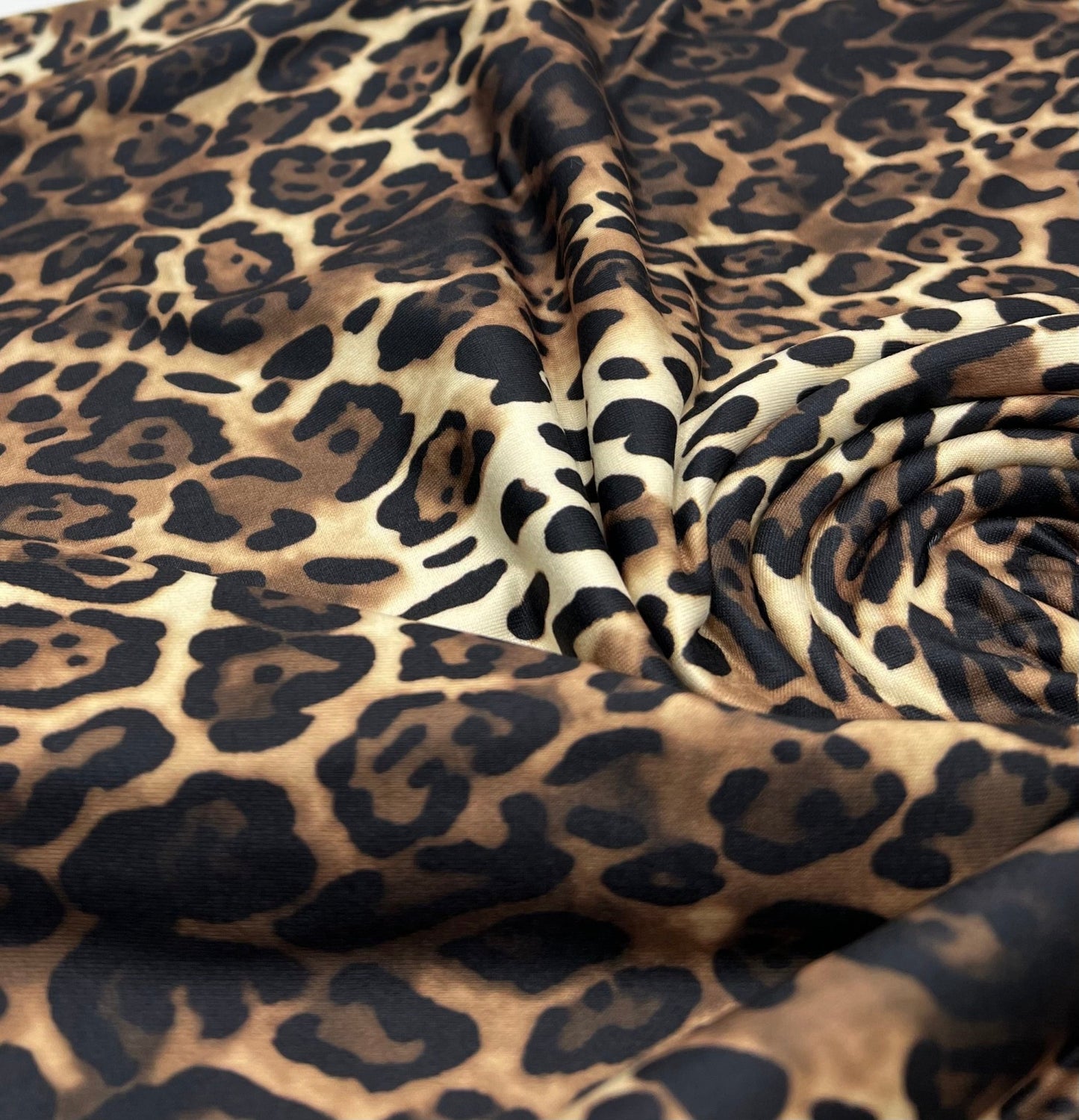 Cream Brown Animal Super Soft Print Spun Poly Stretch Fabric - T9 Fabrics