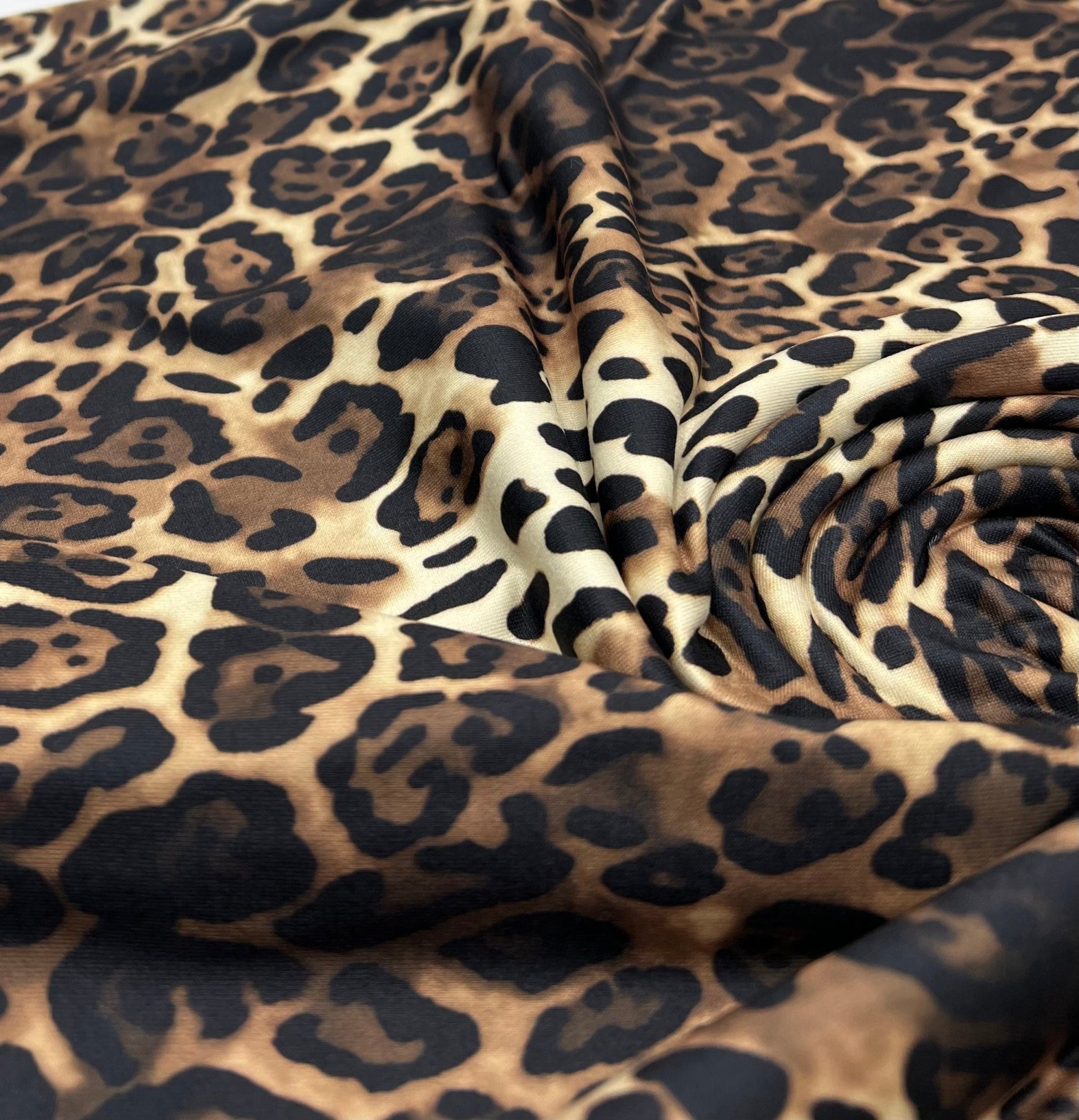 Cream Brown Animal Super Soft Print Spun Poly Stretch Fabric - T9 Fabrics