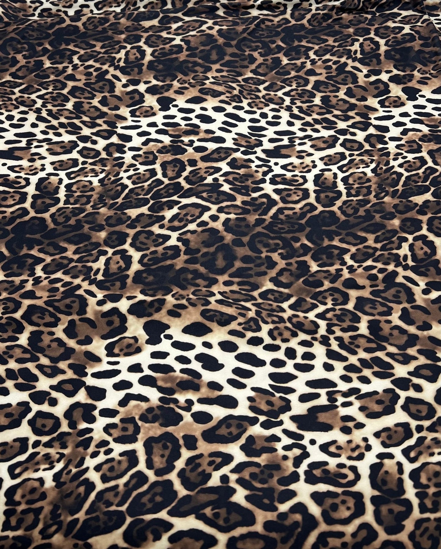 Cream Brown Animal Super Soft Print Spun Poly Stretch Fabric - T9 Fabrics