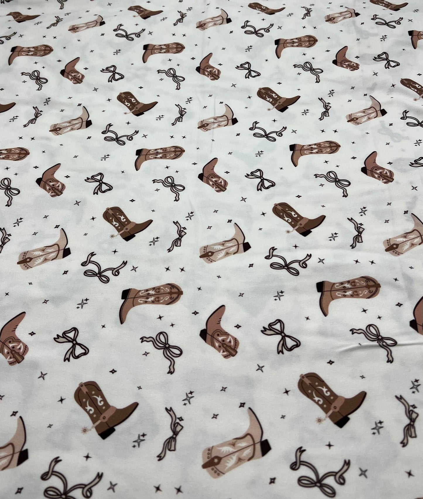 Cream Cowgirl Boot Super Soft Print Spun Poly Stretch Fabric - T9 Fabrics