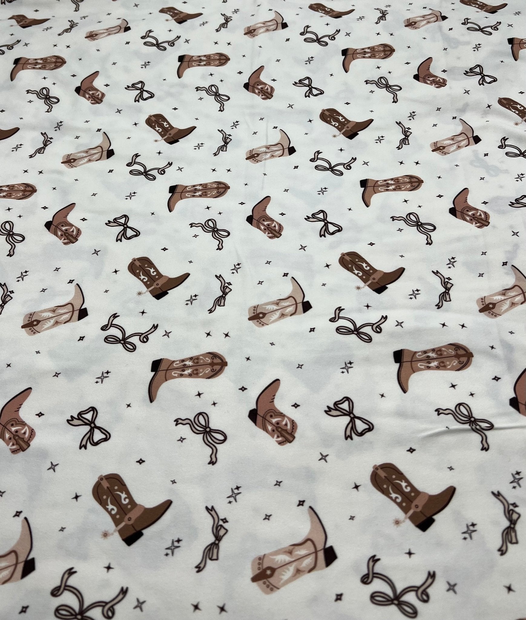 Cream Cowgirl Boot Super Soft Print Spun Poly Stretch Fabric - T9 Fabrics