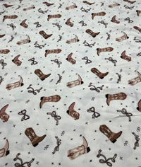 Cream Cowgirl Boot Super Soft Print Spun Poly Stretch Fabric - T9 Fabrics