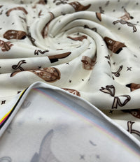 Cream Cowgirl Boot Super Soft Print Spun Poly Stretch Fabric - T9 Fabrics