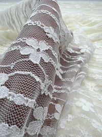 Cream Ditsy Floral Scalloped Edge Lace Fabric Stretch - T9 Fabrics