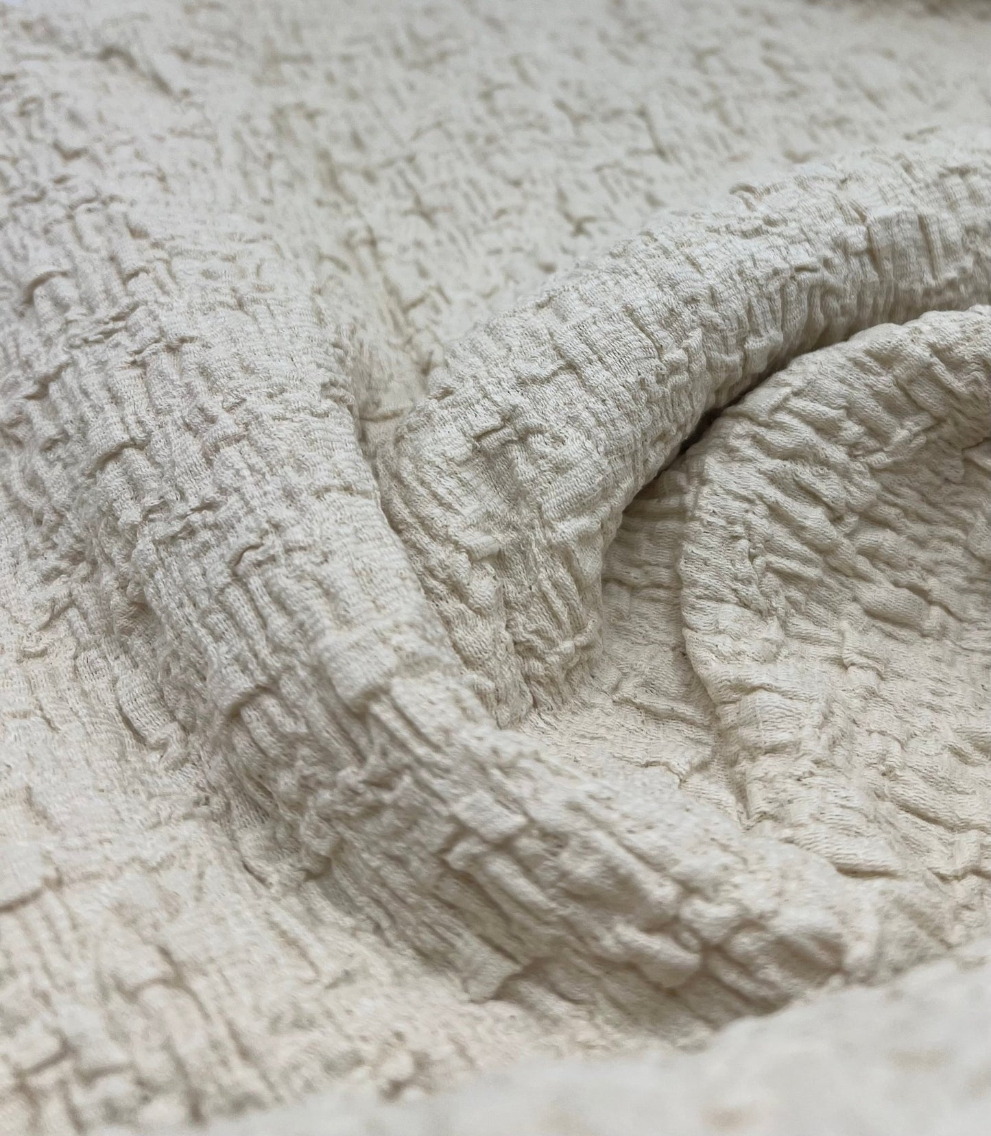 Cream Extra Textured Popcorn Stretch Fabric - T9 Fabrics