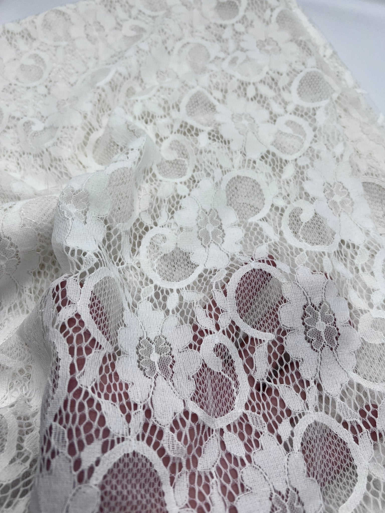 Cream Floral Lace Fabric Stretch - T9 Fabrics