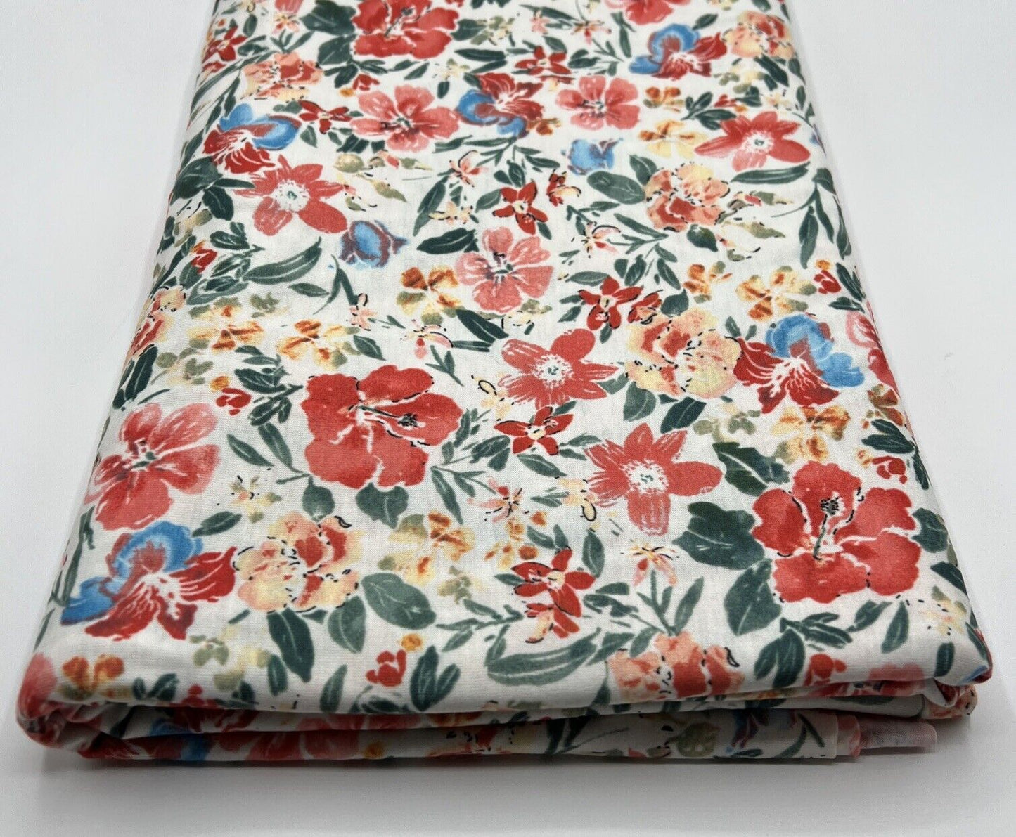 Cream Red Coral Floral Print Polyester Stretch Jersey - T9 Fabrics