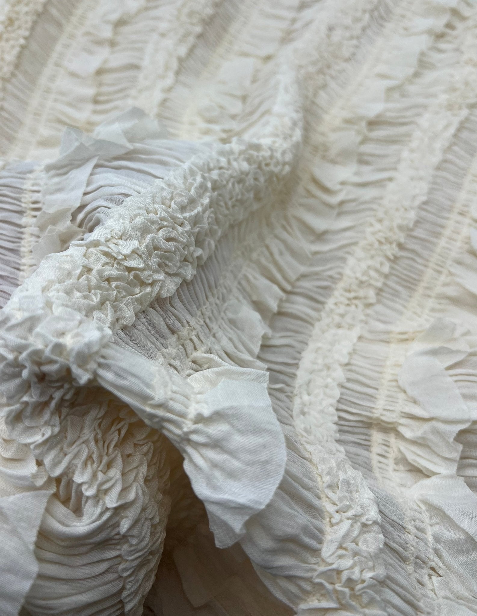 Cream Ruffle Textured 2 Way Stretch Fabric - T9 Fabrics