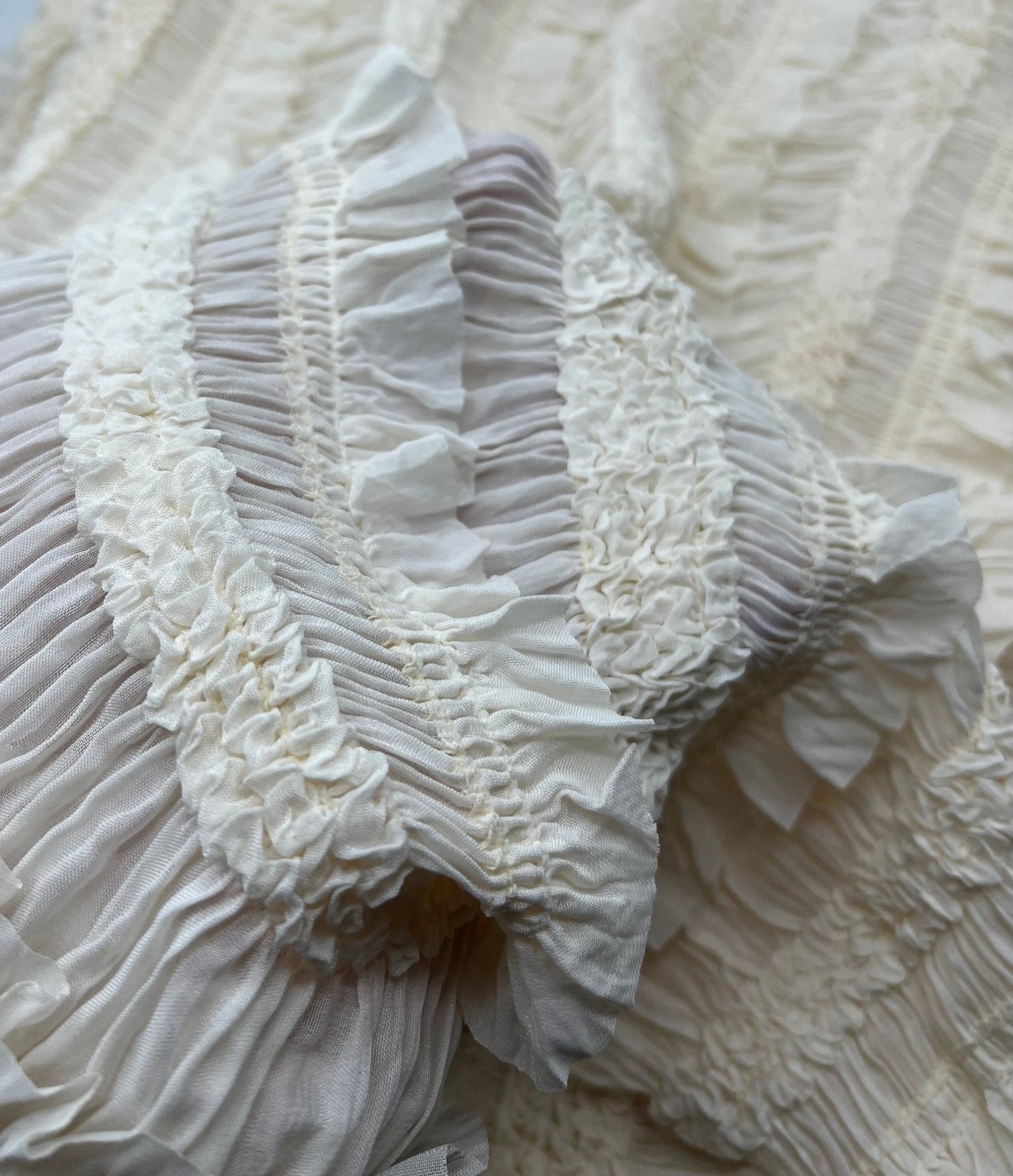 Cream Ruffle Textured 2 Way Stretch Fabric - T9 Fabrics