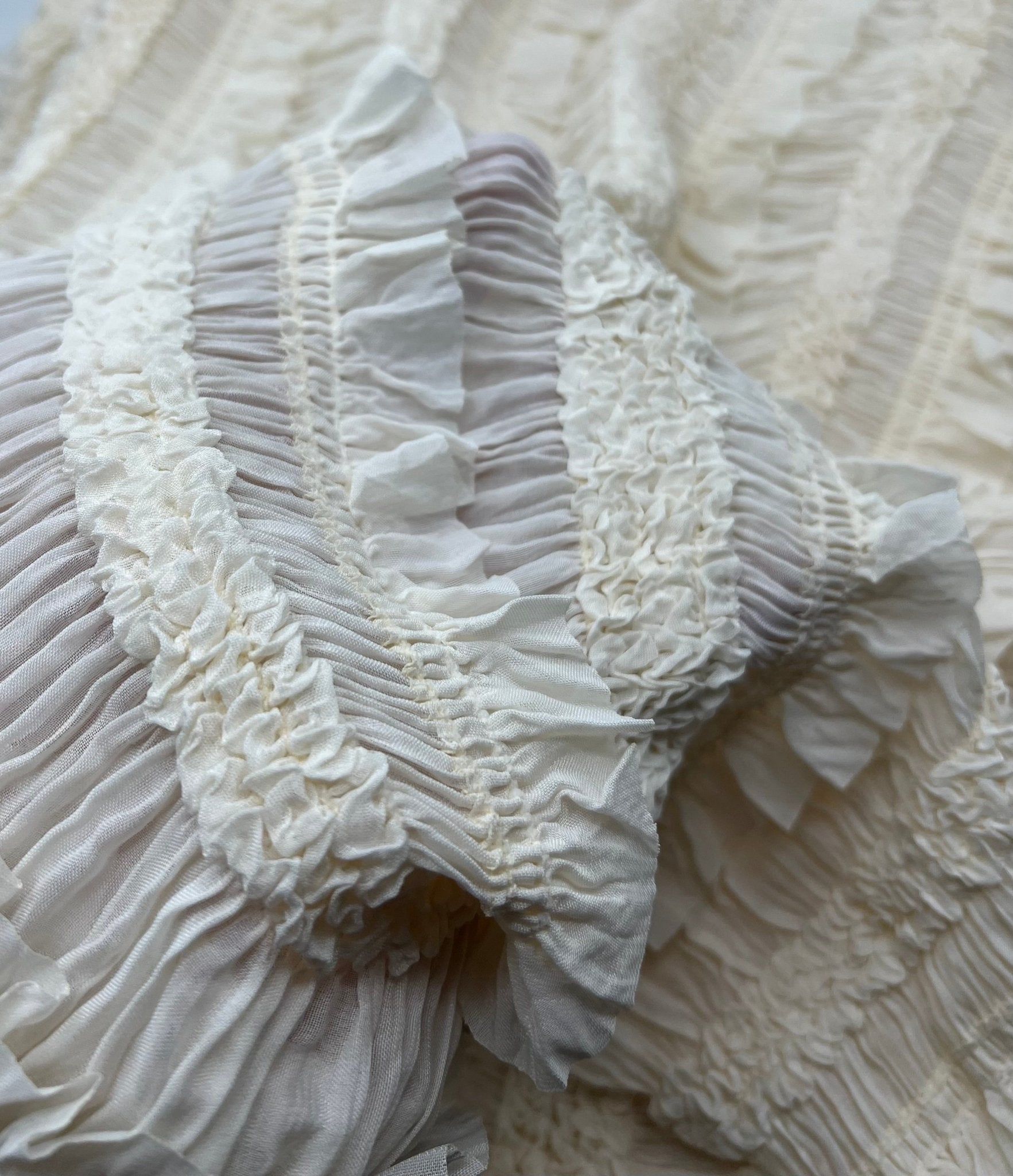 Cream Ruffle Textured 2 Way Stretch Fabric - T9 Fabrics