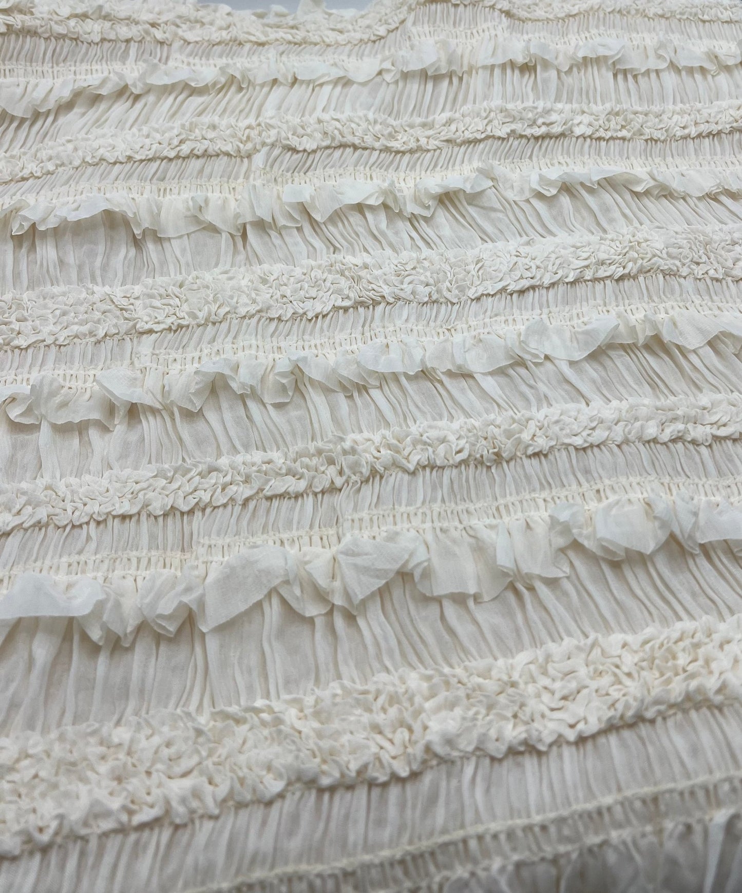 Cream Ruffle Textured 2 Way Stretch Fabric - T9 Fabrics