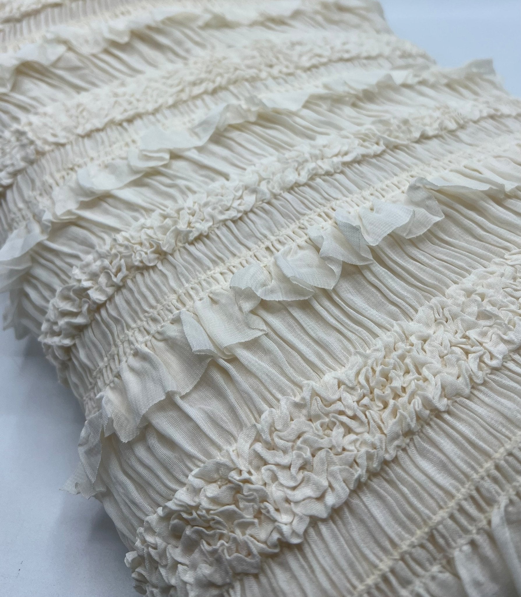 Cream Ruffle Textured 2 Way Stretch Fabric - T9 Fabrics
