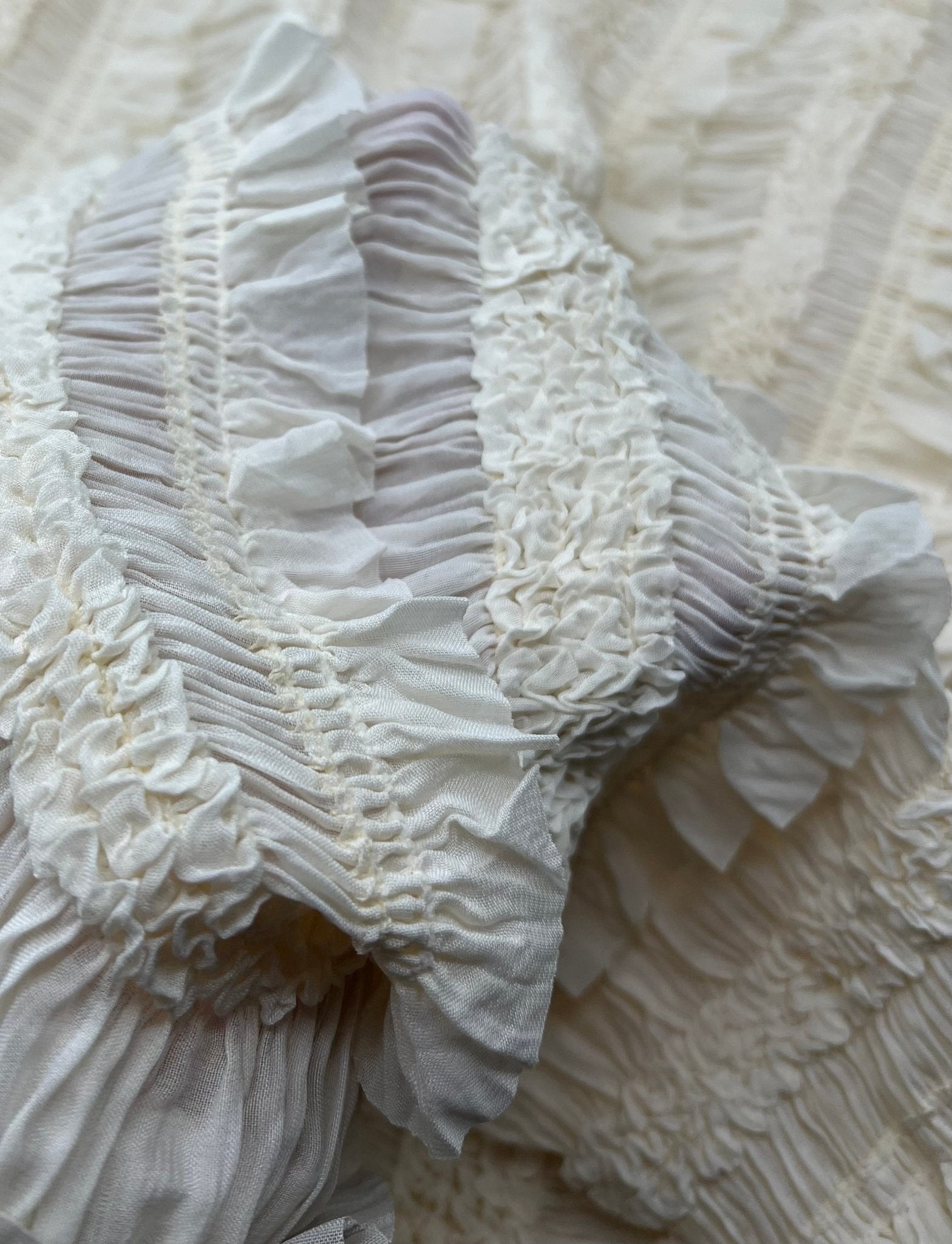 Cream Ruffle Textured 2 Way Stretch Fabric - T9 Fabrics