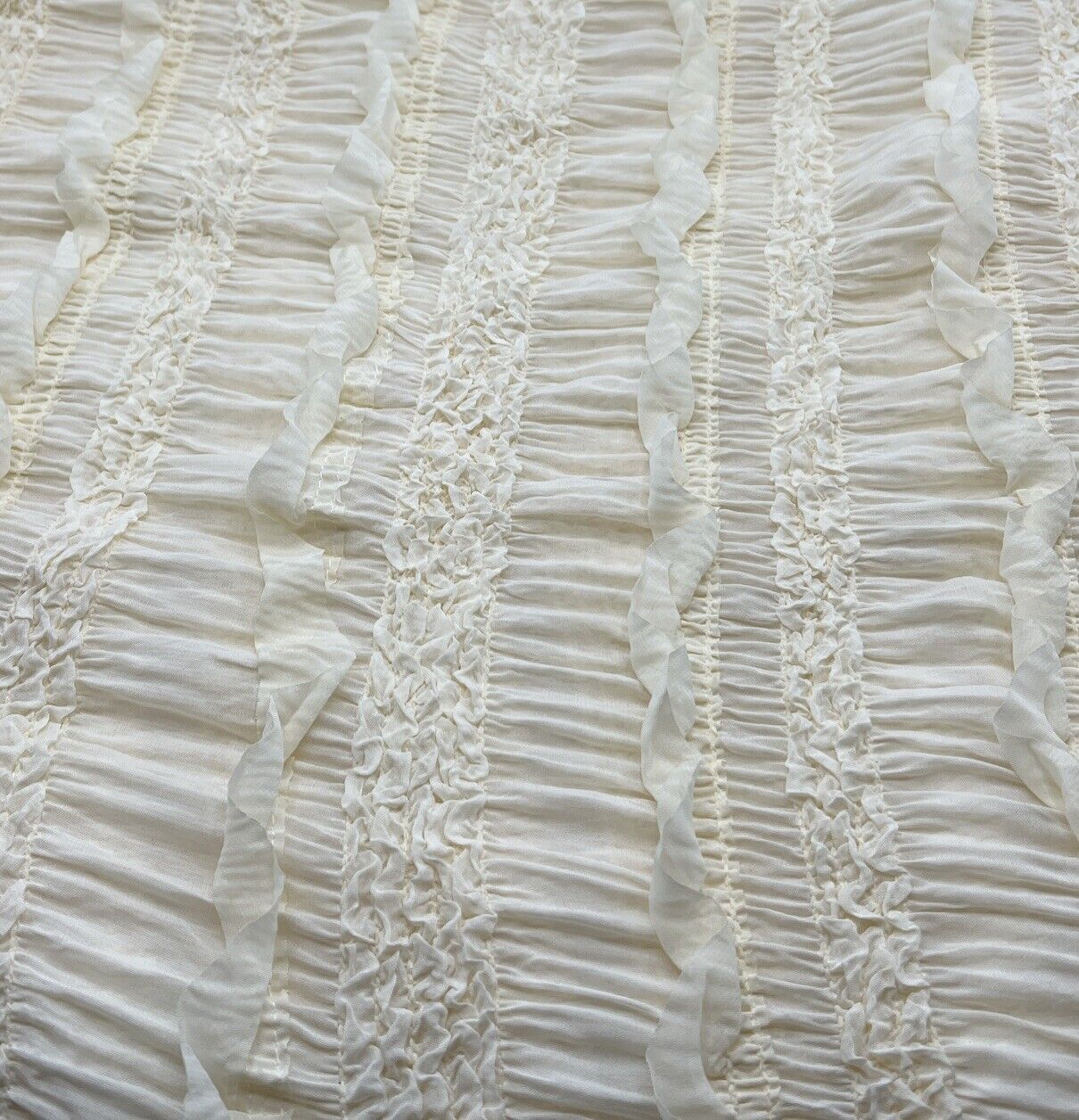 Cream Ruffled Textured Stretch Fabric - T9 Fabrics