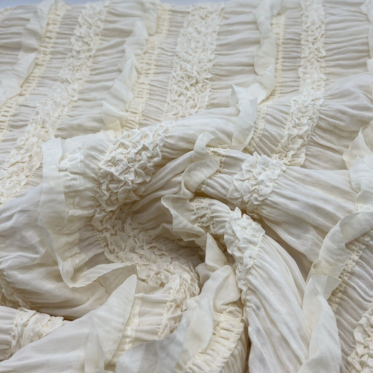 Cream Ruffled Textured Stretch Fabric - T9 Fabrics