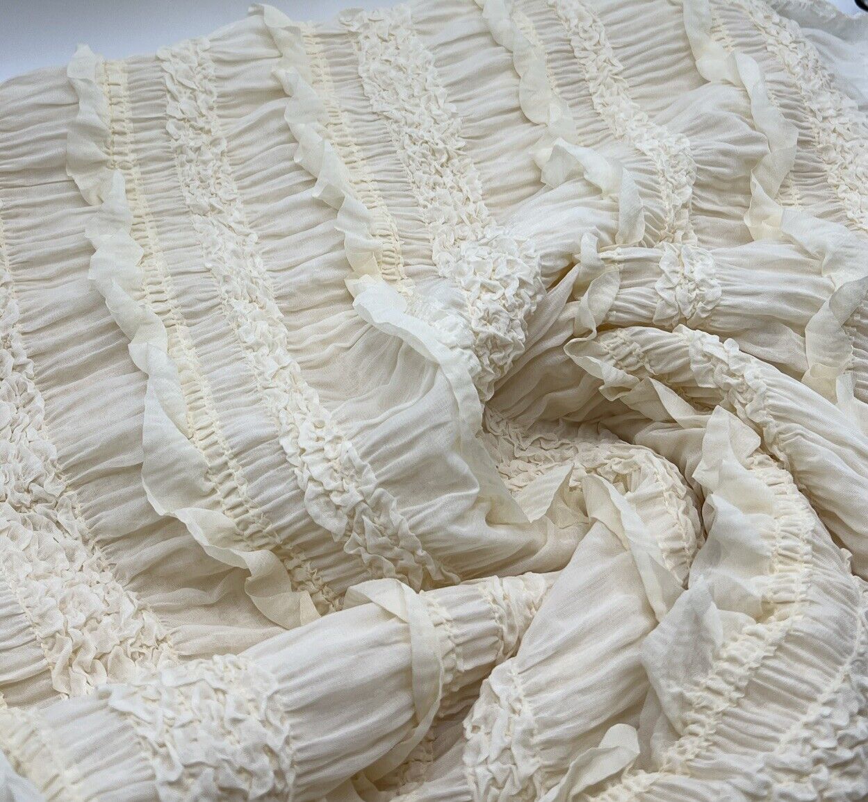 Cream Ruffled Textured Stretch Fabric - T9 Fabrics