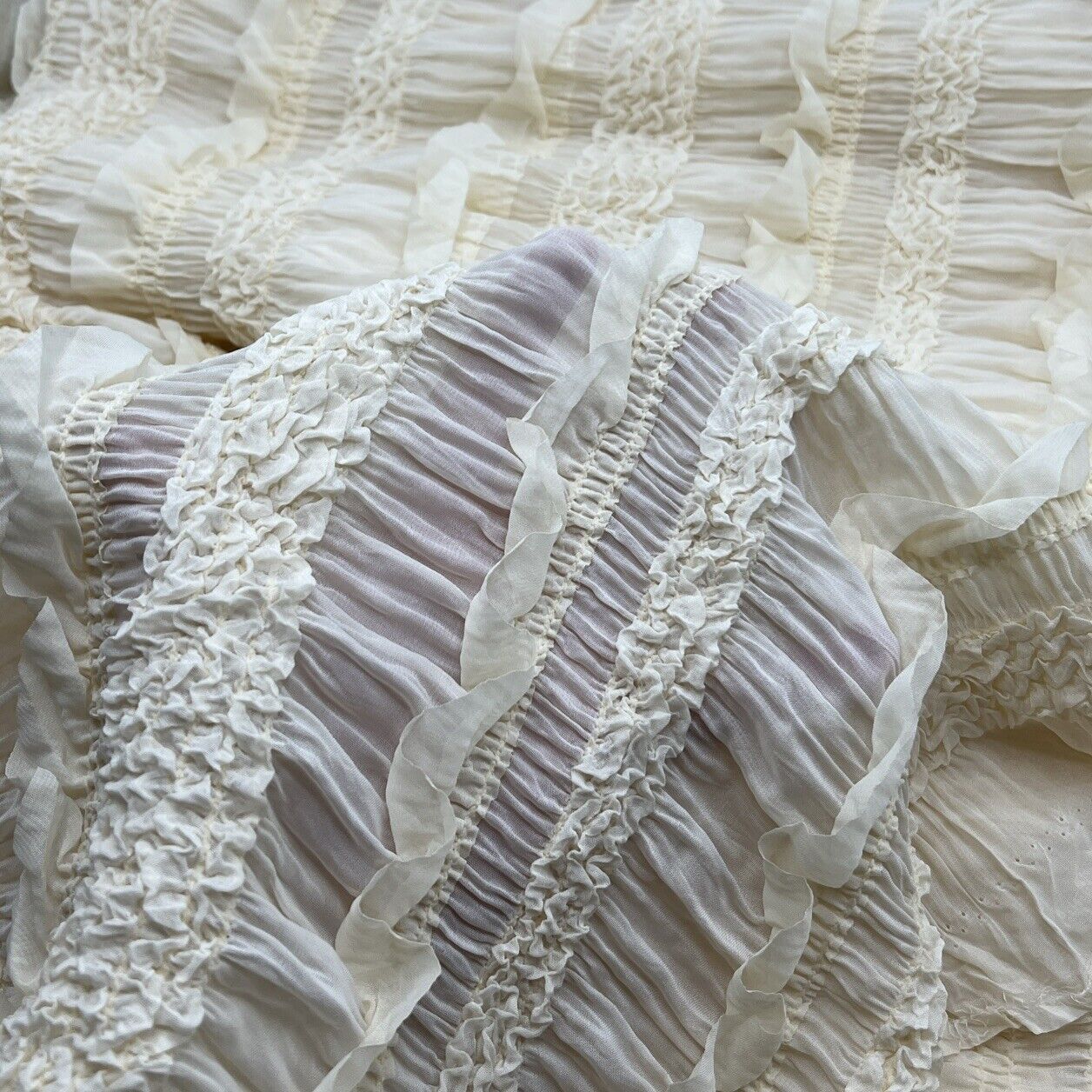 Cream Ruffled Textured Stretch Fabric - T9 Fabrics