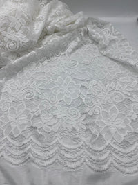 Cream Scalloped Floral Lace Fabric Stretch - T9 Fabrics