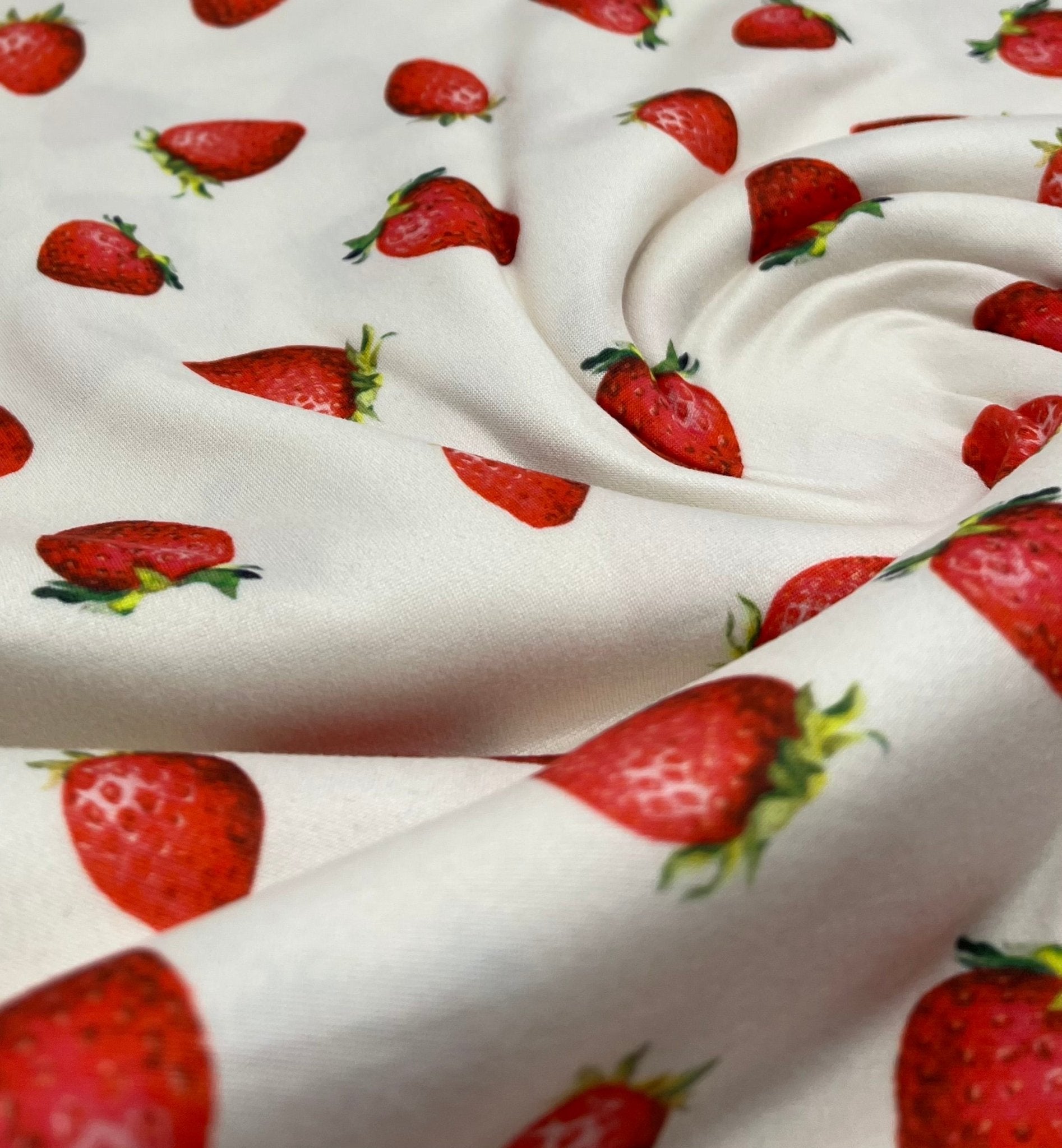 Cream Strawberry's Super Soft Print Spun Poly Stretch Fabric - T9 Fabrics