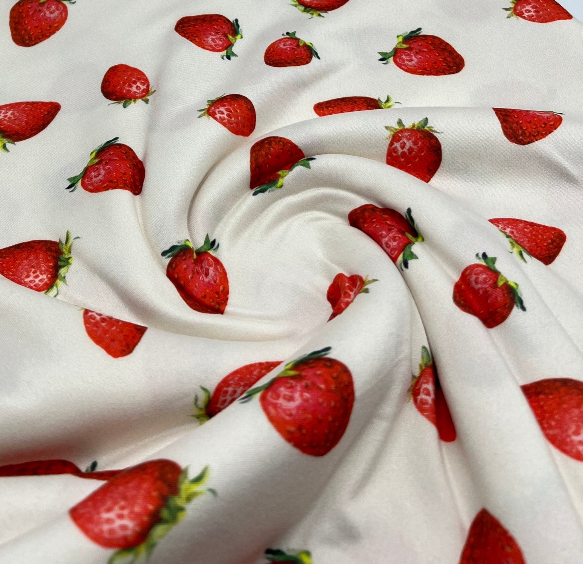 Cream Strawberry's Super Soft Print Spun Poly Stretch Fabric - T9 Fabrics