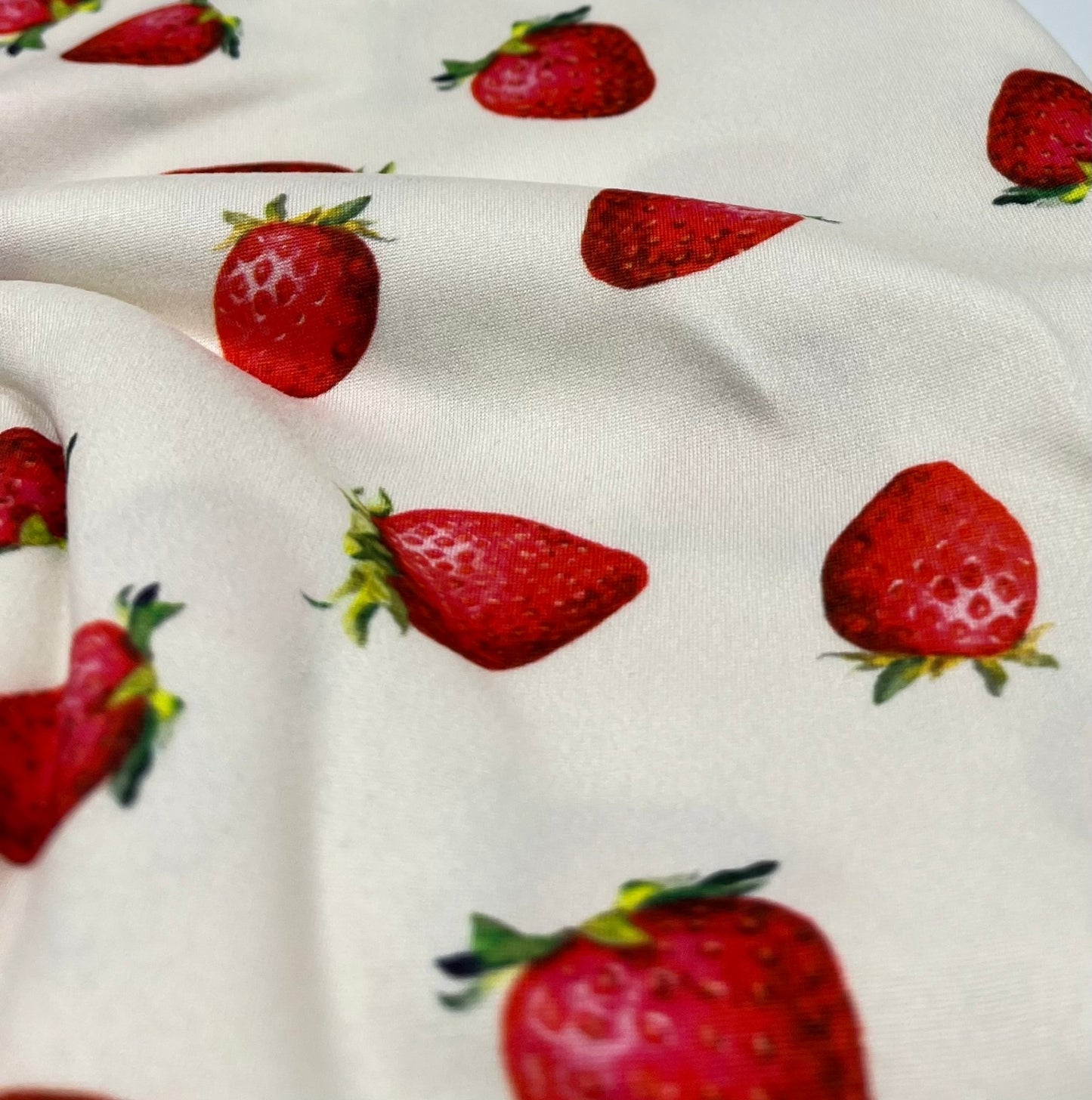 Cream Strawberry's Super Soft Print Spun Poly Stretch Fabric - T9 Fabrics