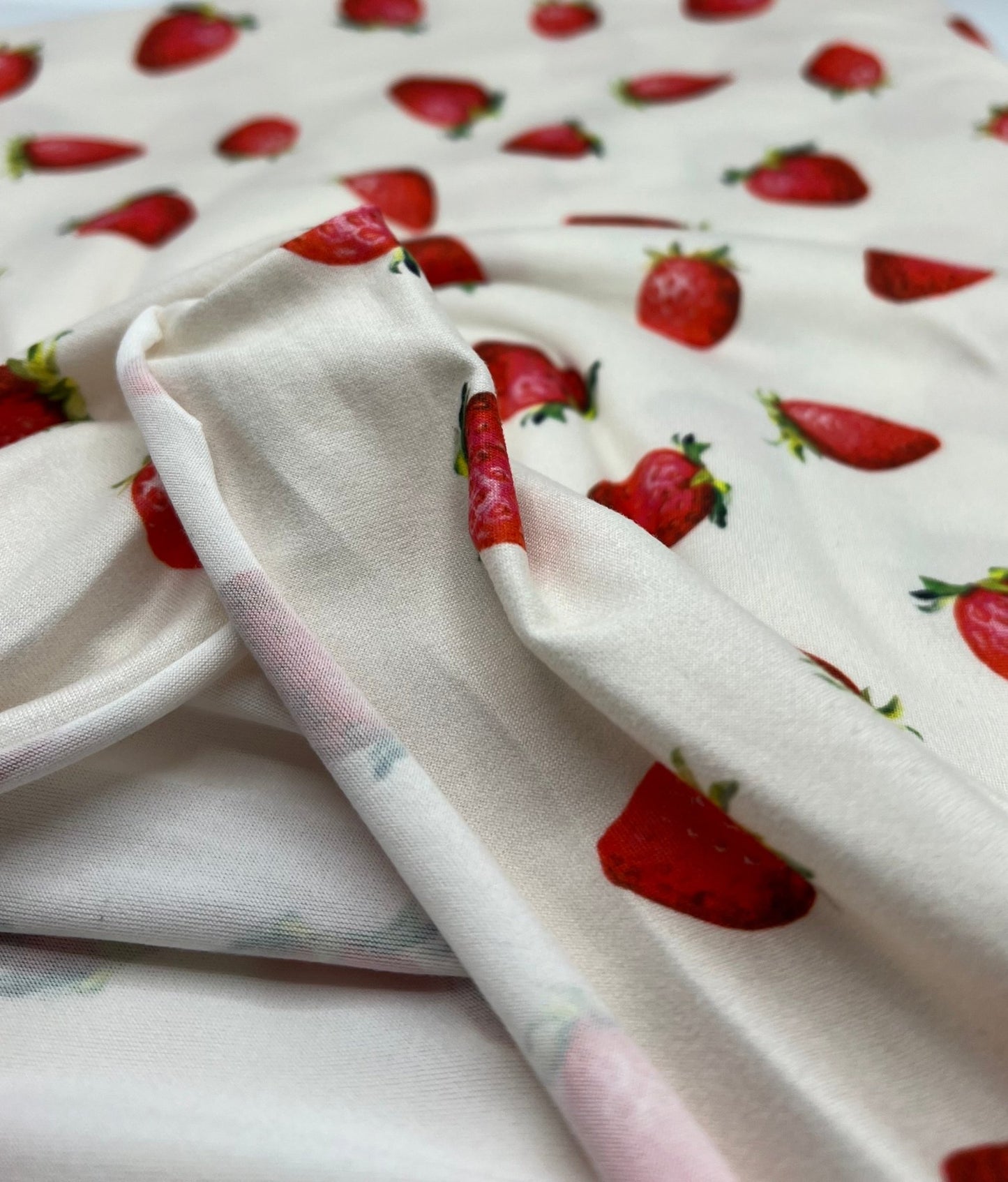 Cream Strawberry's Super Soft Print Spun Poly Stretch Fabric - T9 Fabrics