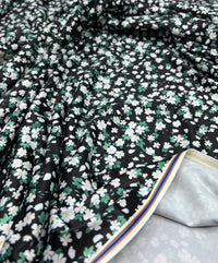 Daisy Print On Black Floral Print Soft Touch Stretch Fabric - T9 Fabrics