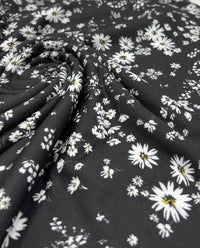 Daisy white black Print Spun Poly Stretch Fabric - T9 Fabrics