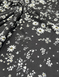 Daisy white black Print Spun Poly Stretch Fabric - T9 Fabrics