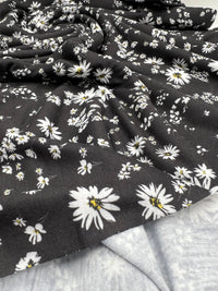 Daisy white black Print Spun Poly Stretch Fabric - T9 Fabrics