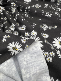 Daisy white black Print Spun Poly Stretch Fabric - T9 Fabrics