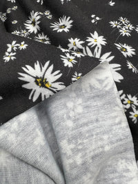 Daisy white black Print Spun Poly Stretch Fabric - T9 Fabrics