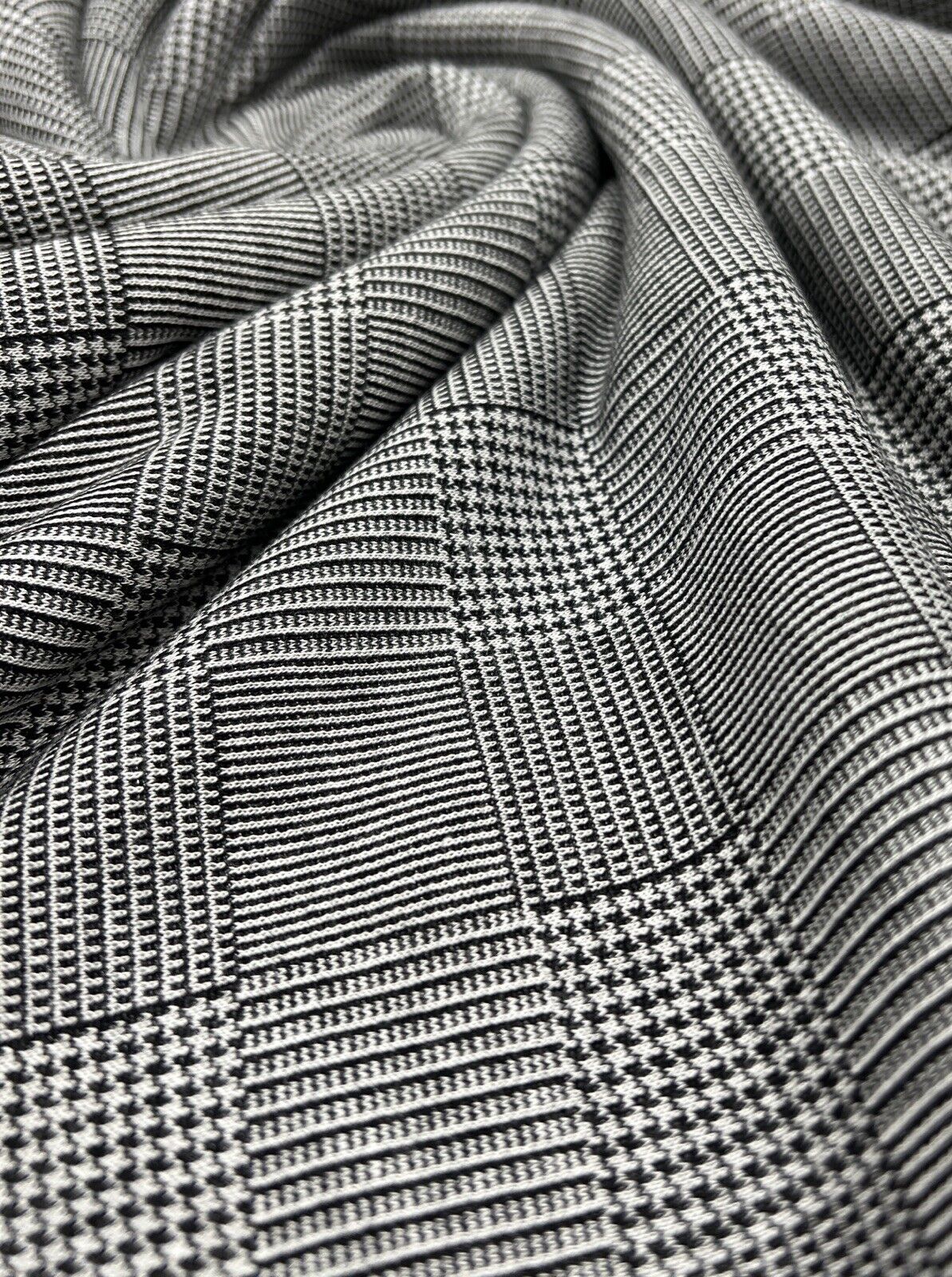 Dark Grey Black Check Ponte Fabric - T9 Fabrics