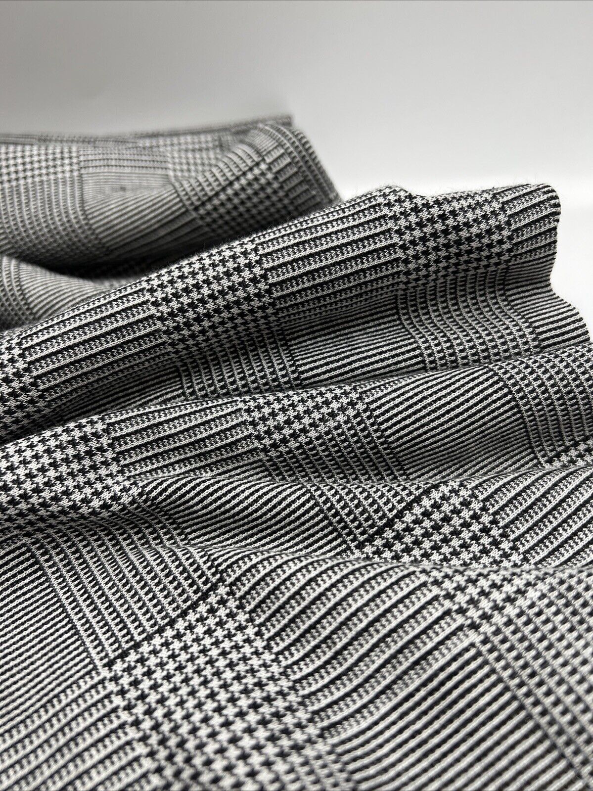 Dark Grey Black Check Ponte Fabric - T9 Fabrics