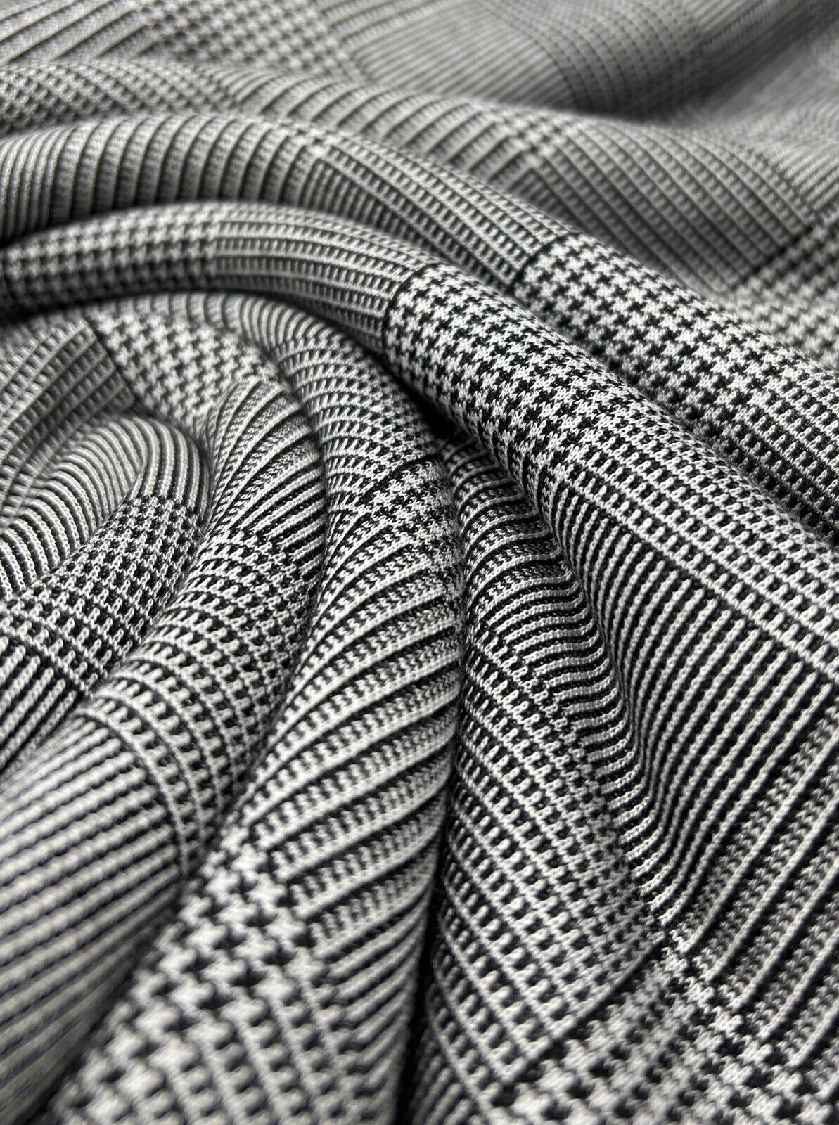 Dark Grey Black Check Ponte Fabric - T9 Fabrics