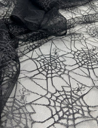Dark Grey Black Cobweb Halloween Print Mesh Fabric Stretch - T9 Fabrics