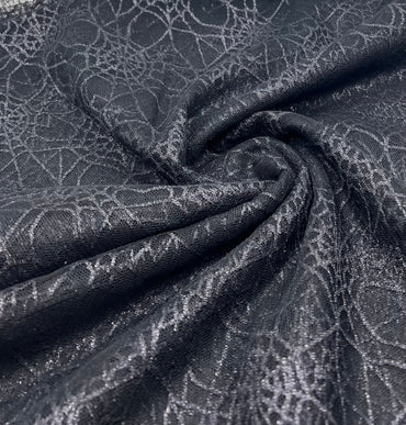 Dark Grey Black Cobweb Halloween Print Mesh Fabric Stretch - T9 Fabrics