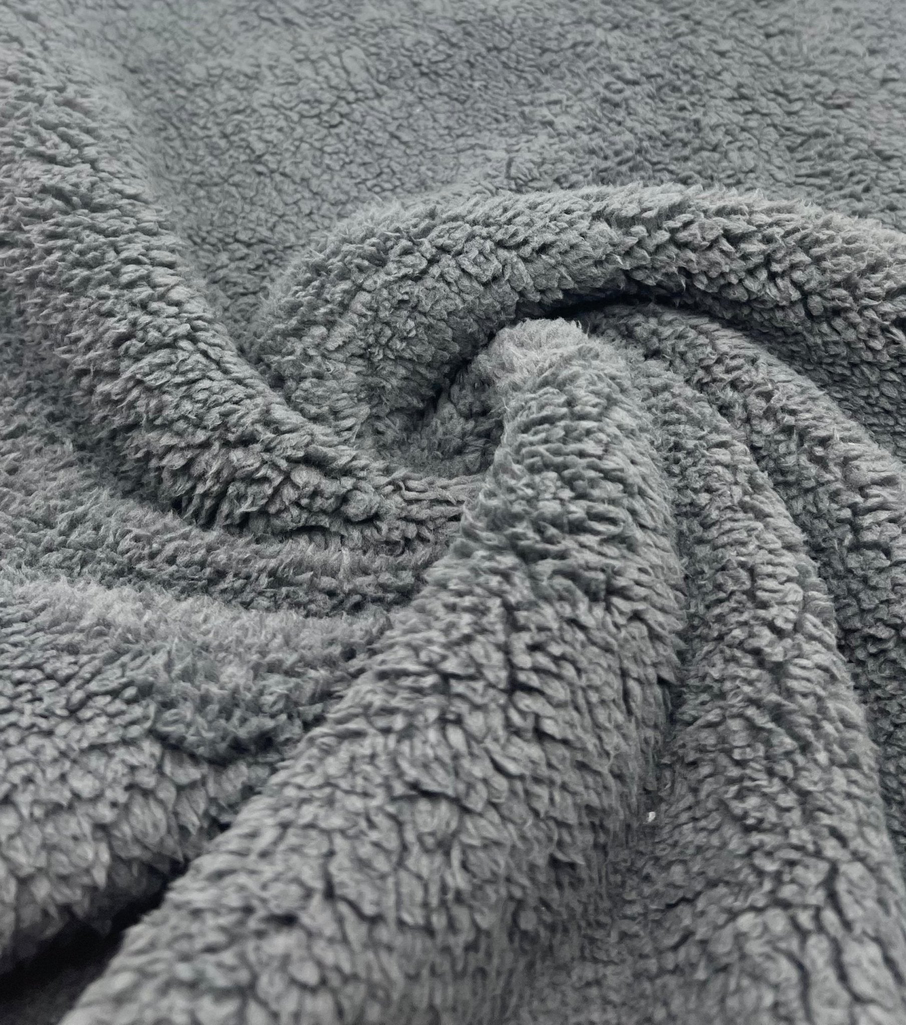 Dark Grey Sherpa Fleece Fluffy Borg Faux Fur Fabric - T9 Fabrics