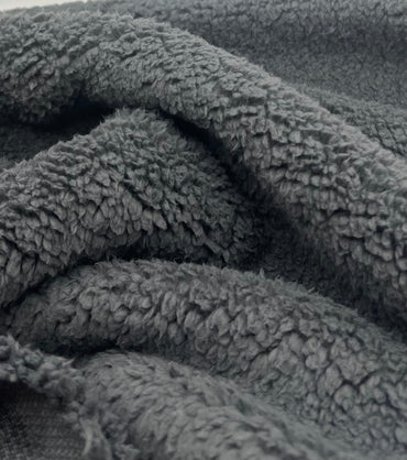 Dark Grey Sherpa Fleece Fluffy Borg Faux Fur Fabric - T9 Fabrics