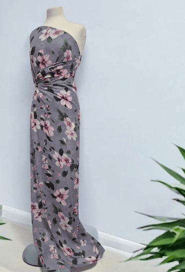Dark Lilac Floral Printed Chiffon Dress Fabric - T9 Fabrics