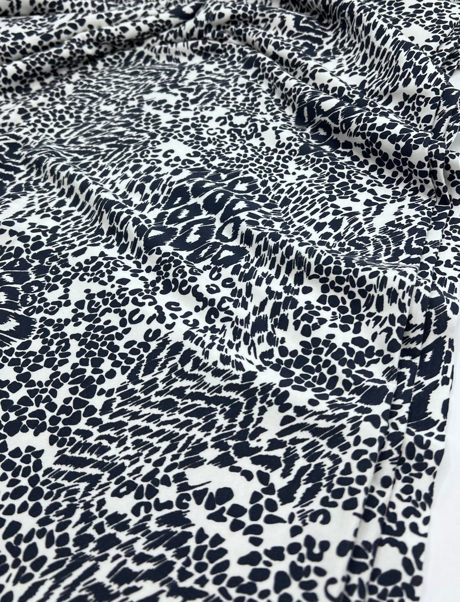 Dark Navy Animal Print Viscose Elastane Fabric - T9 Fabrics