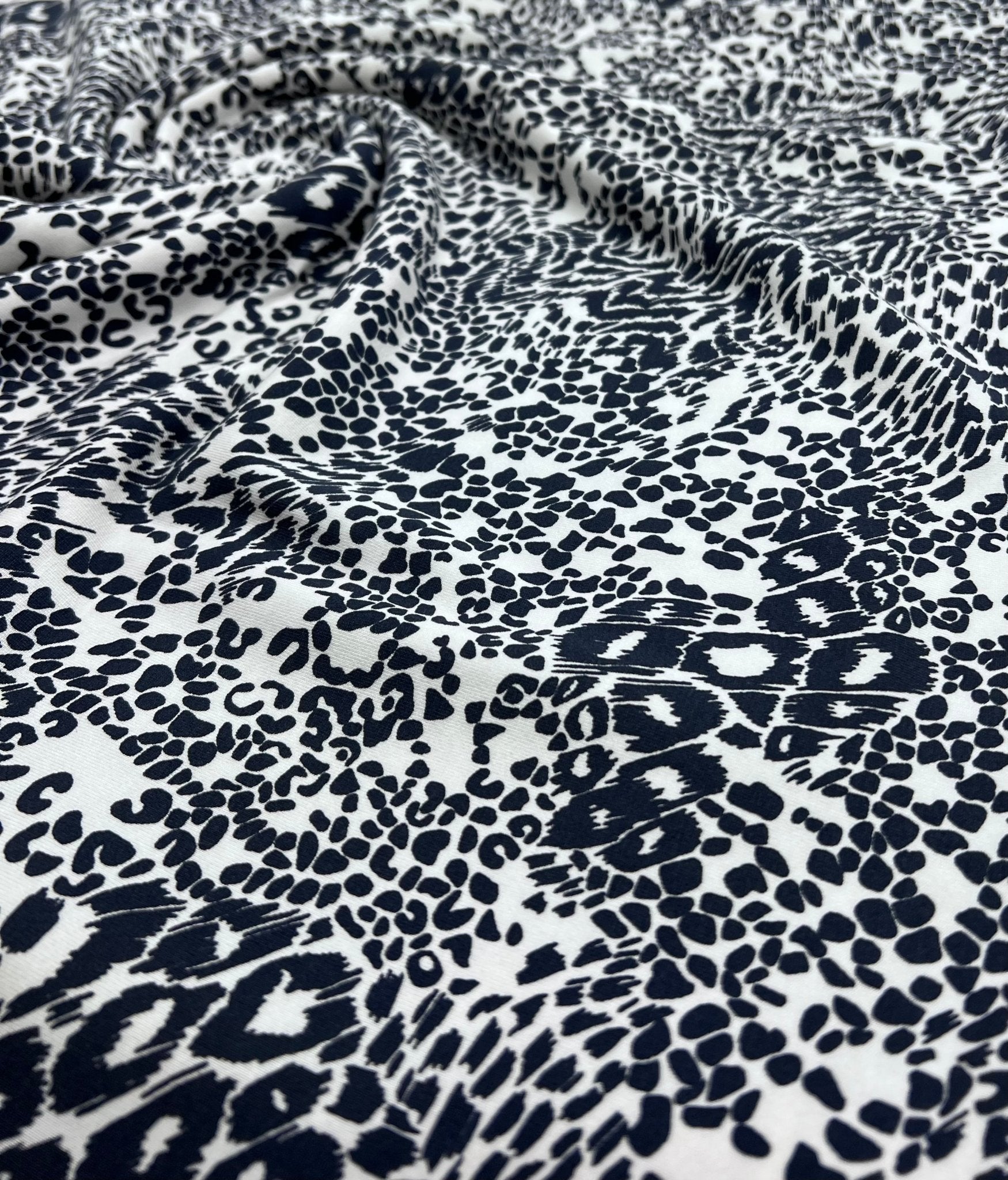 Dark Navy Animal Print Viscose Elastane Fabric - T9 Fabrics