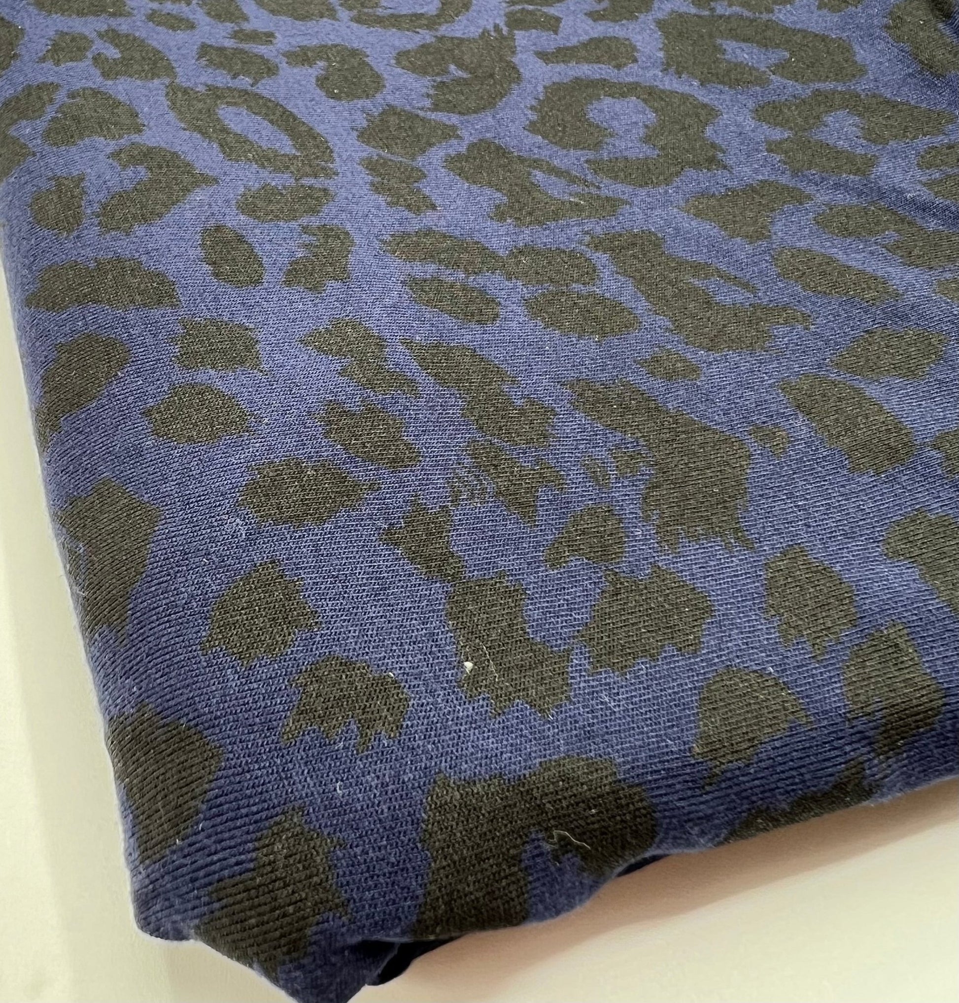 Dark Navy Leopard Print Viscose Elastane Fabric - T9 Fabrics