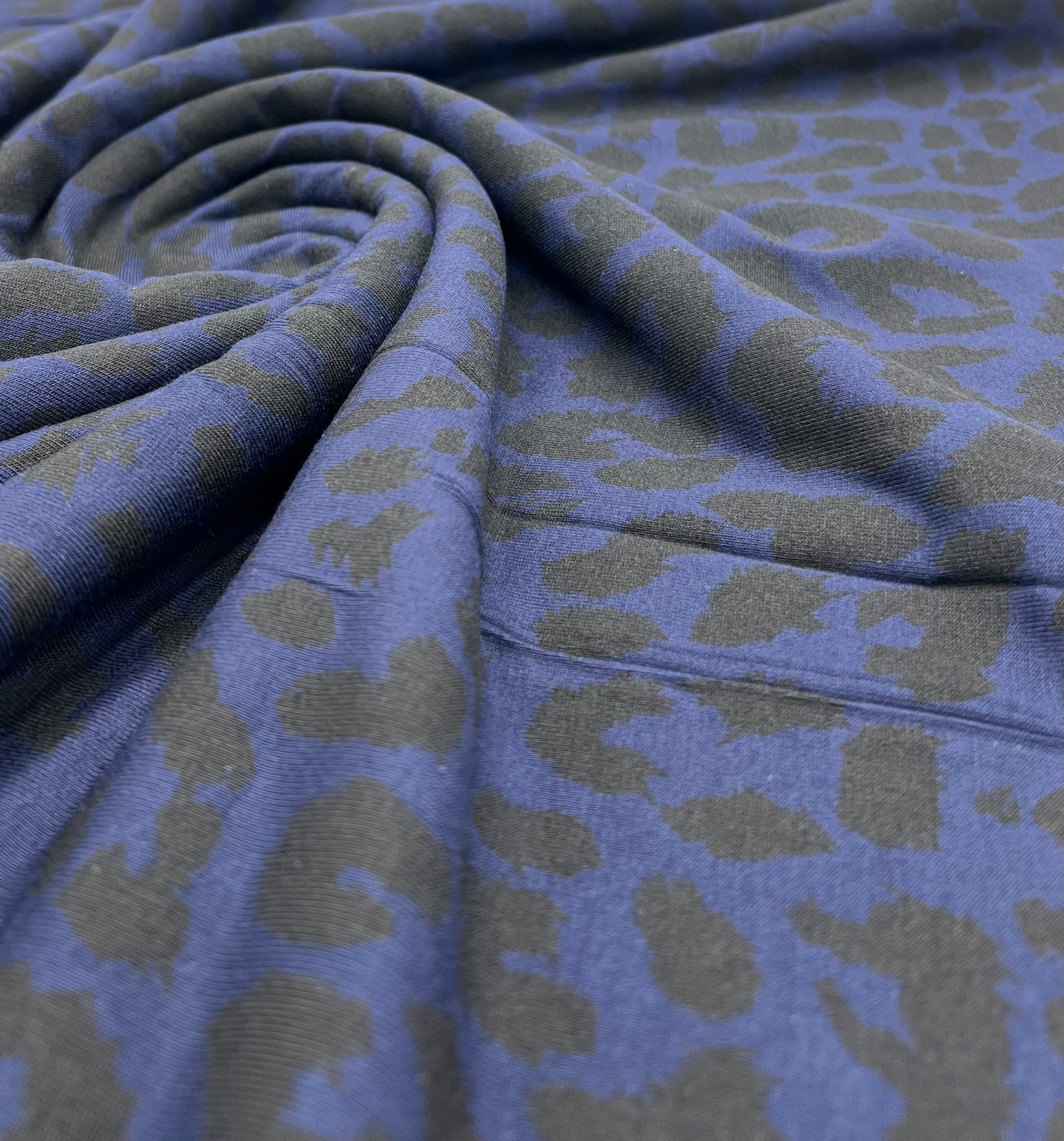 Dark Navy Leopard Print Viscose Elastane Fabric - T9 Fabrics