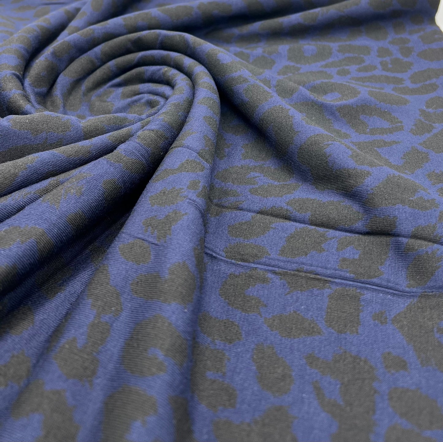 Dark Navy Leopard Print Viscose Elastane Fabric - T9 Fabrics