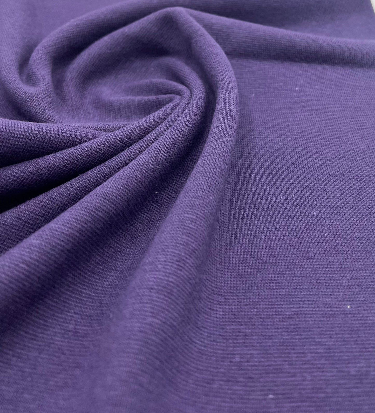 Dark Purple Jersey Cuffing Ribbing Fabric 270 GSM Cotton Knit 70cm Wide - T9 Fabrics