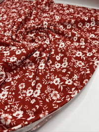 Dark Red Ditsy Floral Print Spun Poly Stretch Fabric - T9 Fabrics