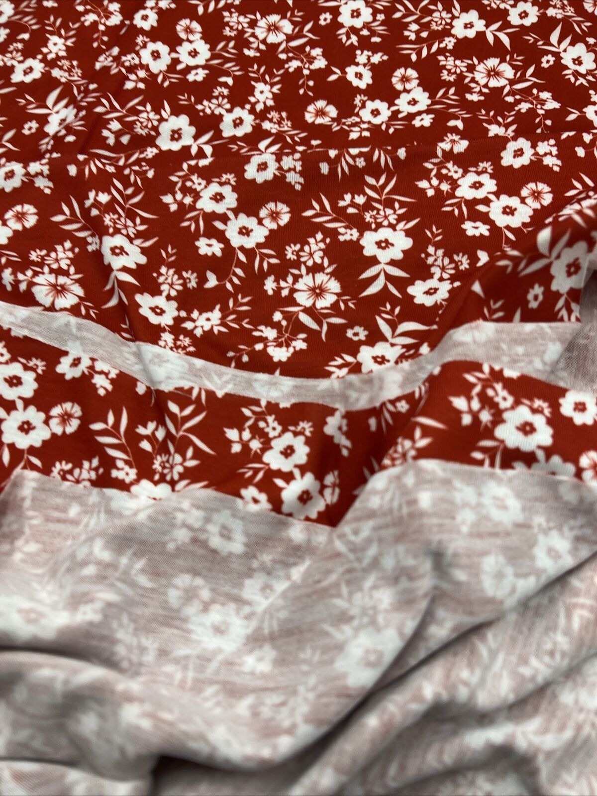 Dark Red Ditsy Floral Print Spun Poly Stretch Fabric - T9 Fabrics