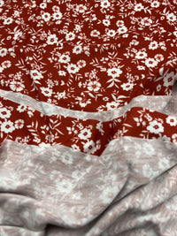 Dark Red Ditsy Floral Print Spun Poly Stretch Fabric - T9 Fabrics